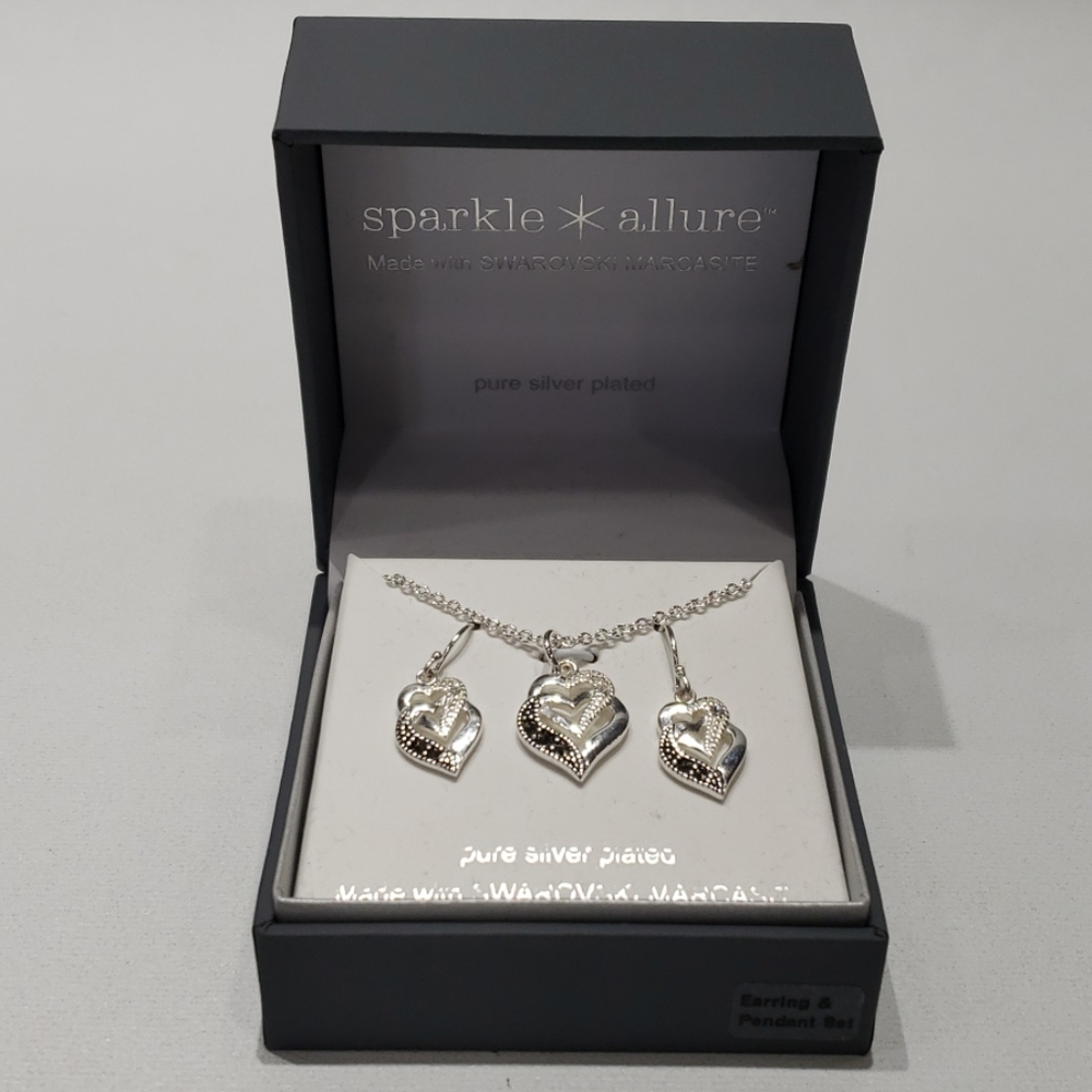 Sparkle Allure Silver Heart Necklace & Earring Set